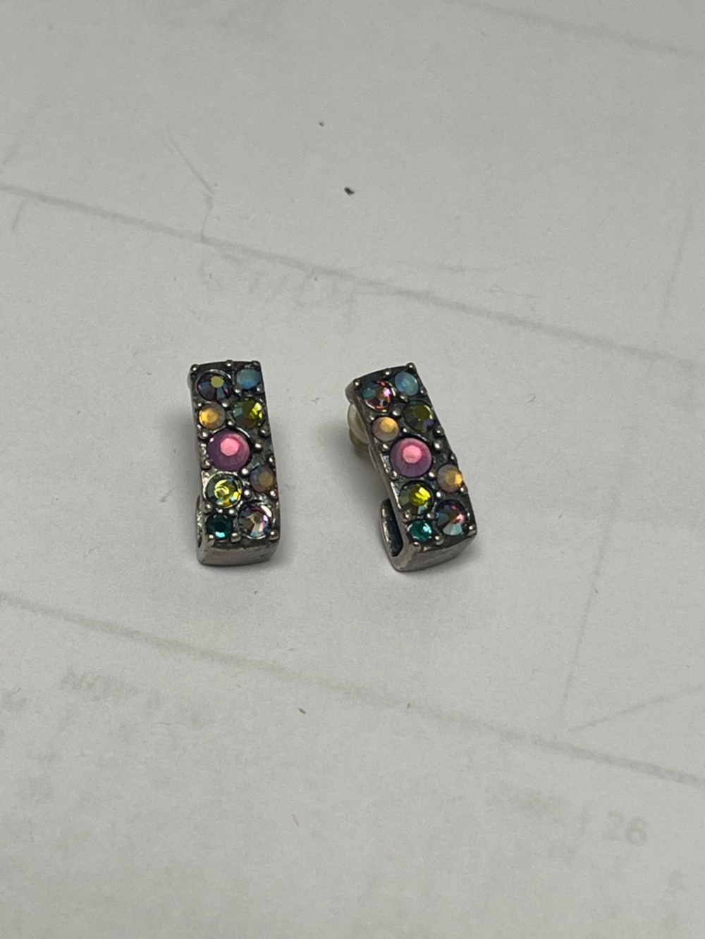 Vintage Chicos Multicolored Crystal Accent Huggie Earrings boho preppy festival